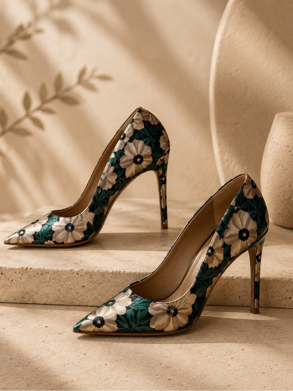 Who What Wear Green and Cream Floral Pointed Toe High Heel Pumps Size 8